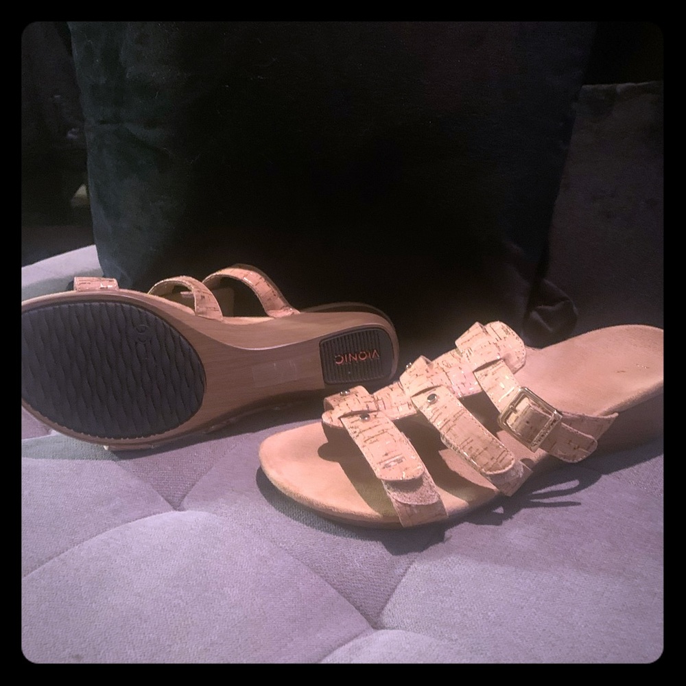 Strappy nude slip on sandal